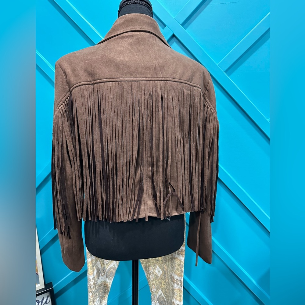 Saints & Hearts Brown Fringe Women's Suede Jacket - Picture 4 of 8